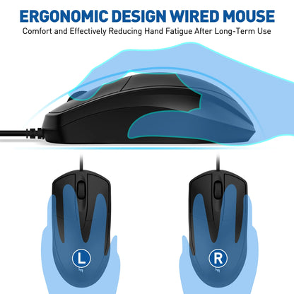 Wired USB Keyboard & Mouse Combo with 12 Shortcut Keys, Full-Size Ergonomic Silent Design, Optical Mouse for Windows/Mac Desktop, Laptop, PC, Black