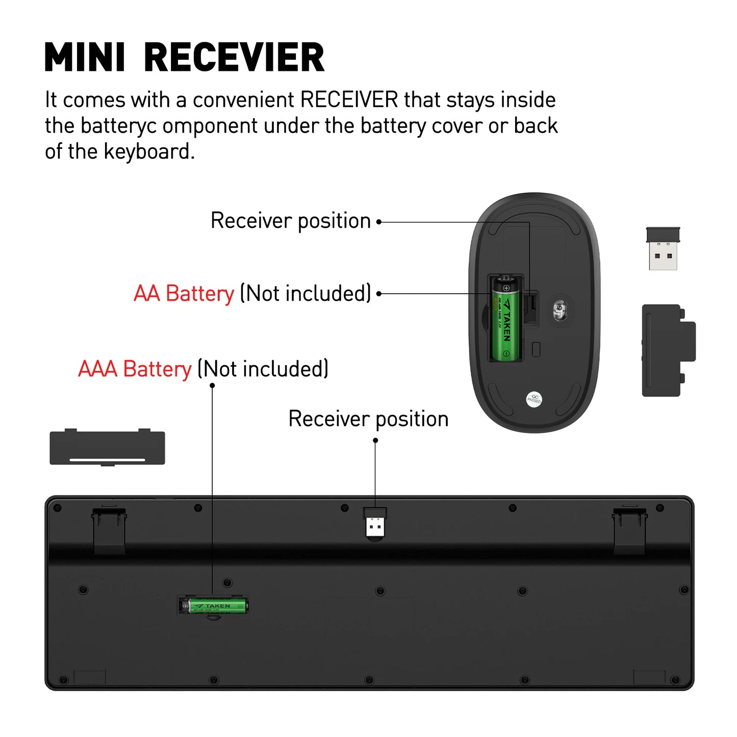 Wireless Keyboard and Mouse Combo - Ergonomic Silent Design, 12 Shortcut Keys, 2.4Ghz Full-Sized for Windows/Mac/Pc/Laptop, Black