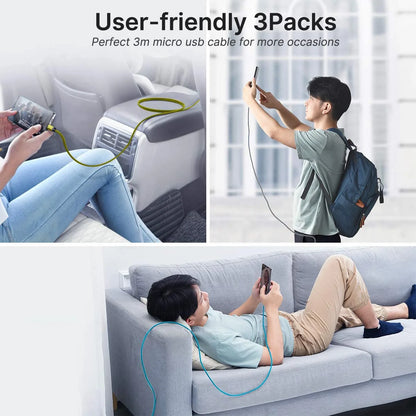 Micro USB Cable, 3Pack 10FT Android Charger Cable Long Braided Fast Charging Cable Compatible with Samsung Galaxy S7 S6 S5