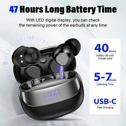 Sleep Earbuds, Noise Cancelling Wireless Ear Buds for Side Sleepers, Bluetooth 5.4 in Ear Light-Weight Mini Headphones, 47H Playtime Clear Calls Earphones for Sleeping, Exercising, Working, Hiking