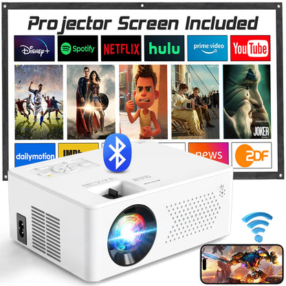 Mini Projector with Wifi and Bluetooth, 9500LM Portable Home Theater Projector with Screen ,1080P 250"Display Supported