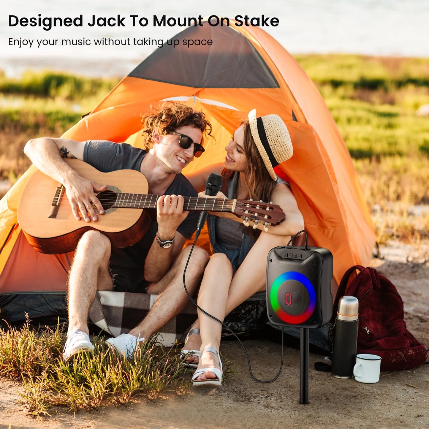 Bluetooth Speaker, Portable Wireless Speaker with Microphone & LED Light, Outdoor Party Speaker, D18