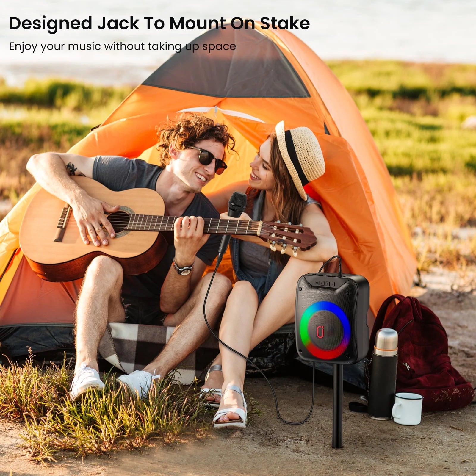 Bluetooth Speaker, Portable Wireless Speaker with Microphone & LED Light, Outdoor Party Speaker, D18