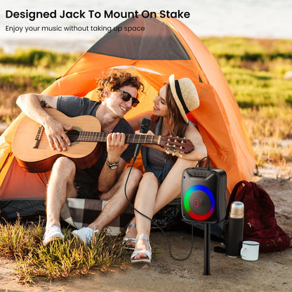 Bluetooth Speaker, Portable Wireless Speaker with Microphone & LED Light, Outdoor Party Speaker, D18