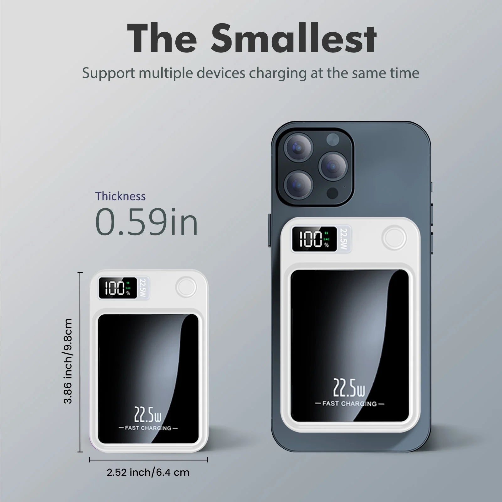 Portable Magnetic Wireless Power Bank,10000Mah 22.5W,2 in 1 Power Bank with LED Power Display, Suitable for Outdoor Emergency Backup Power Bank, Compatible with Iphone and above Series