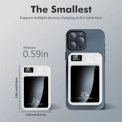 Portable Magnetic Wireless Power Bank,10000Mah 22.5W,2 in 1 Power Bank with LED Power Display, Suitable for Outdoor Emergency Backup Power Bank, Compatible with Iphone and above Series