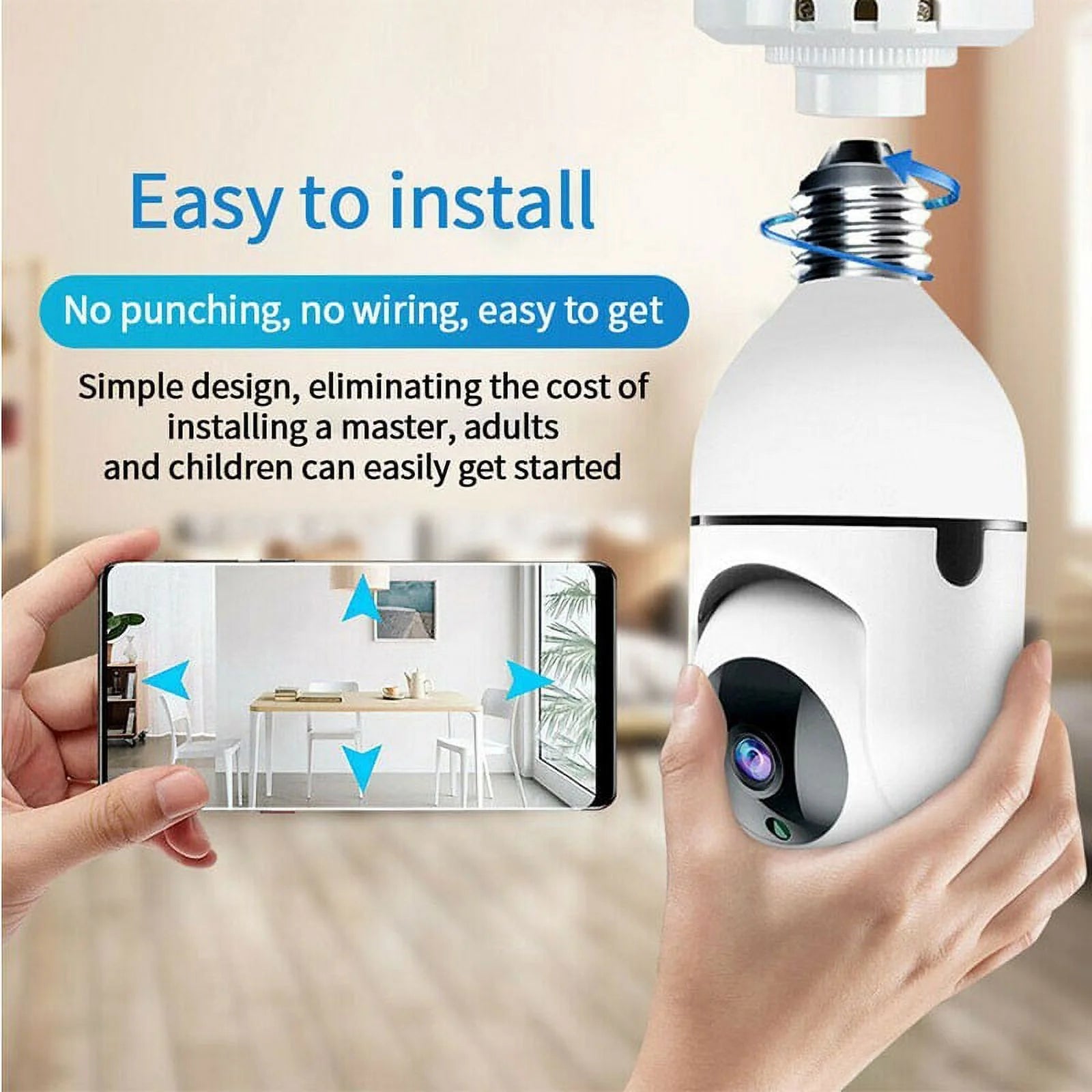 Wireless Security Camera,Wifi IP Camera 2.4Ghz E27 Light Bulb 1080P HD Security Monitor Cam with Infrared Night Vision,White