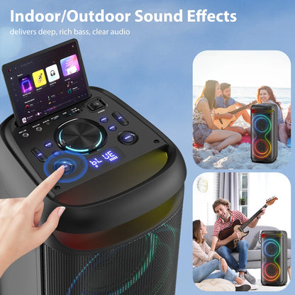 Large Party Speaker, Bluetooth Speaker with LED Light, Two 6.5'' Subwoofer Loud Speaker, T20