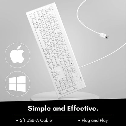 103 Key USB Keyboard with Short-Cut Keys, Full-Size, White