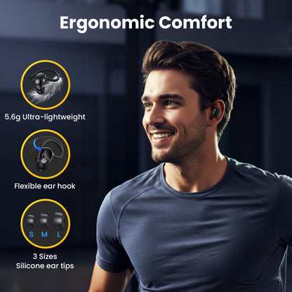 Wireless Earbuds: 48H Play Back Sport Bluetooth Headphones with LED Display Over-Ear Buds with Earhooks Built-In Mic Headset for Workout Sport, Black
