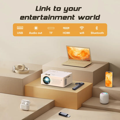 Mini Projector with Wifi and Bluetooth, 9500LM Portable Home Theater Projector with Screen ,1080P 250"Display Supported