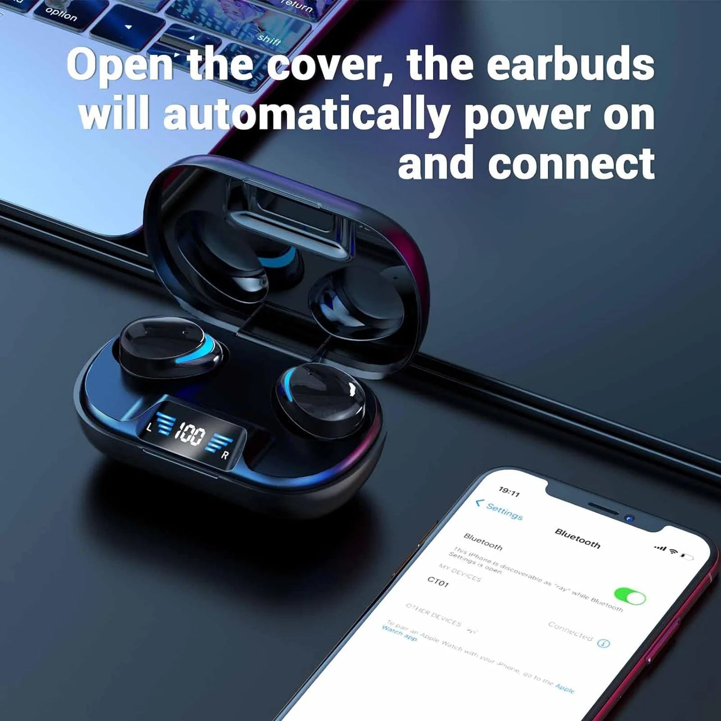Wireless Earbuds, Bluetooth Headphones 5.3 Hifi Stereo Earphones, 48H Playtime, Bluetooth Earbud with Touch Control, IPX7 Waterproof Earphones Sport Headset for Android Ios,Black