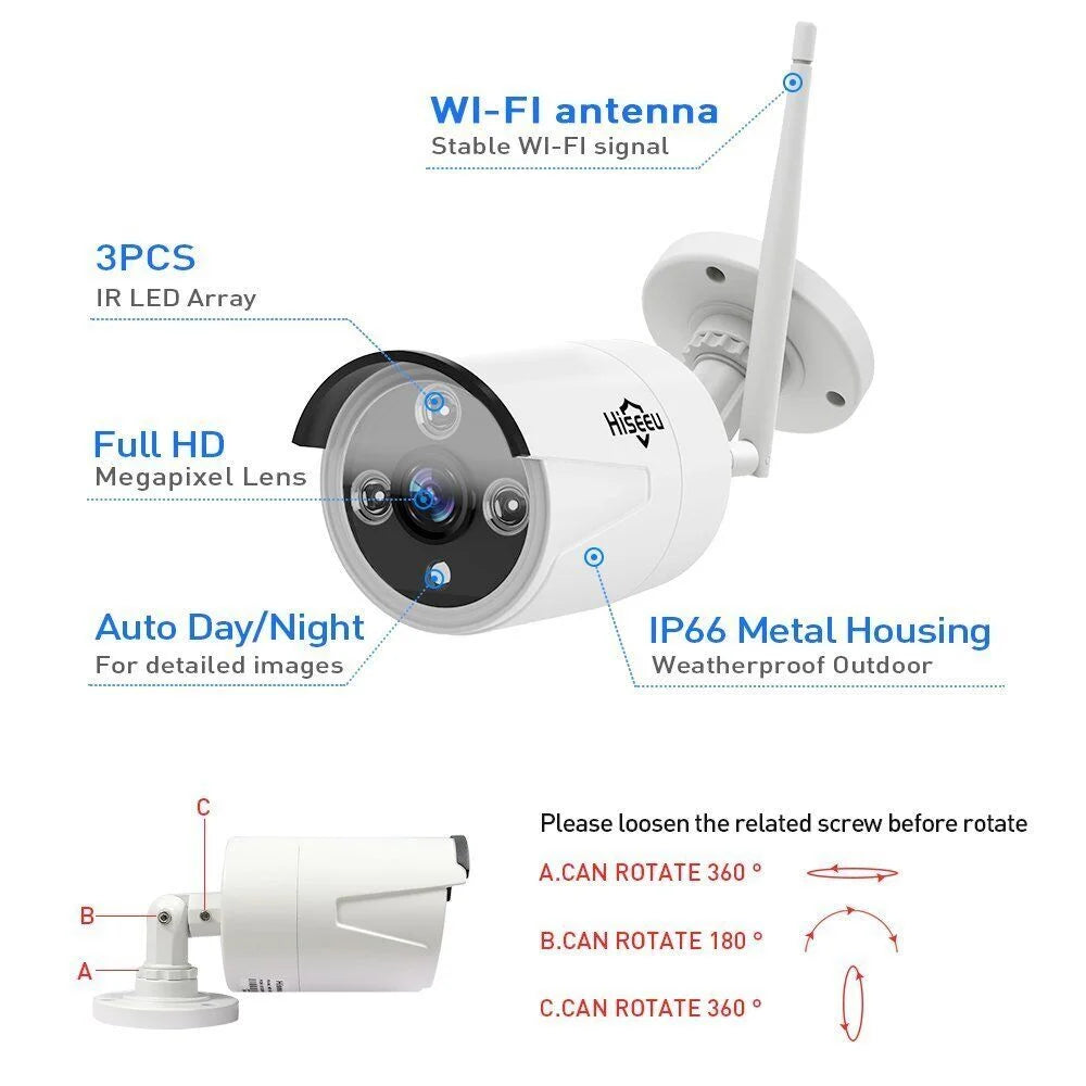 Hiseeu Add-On 5MP Wireless Wifi Security Camera One Audio Recording,65Ft IR Night Vision