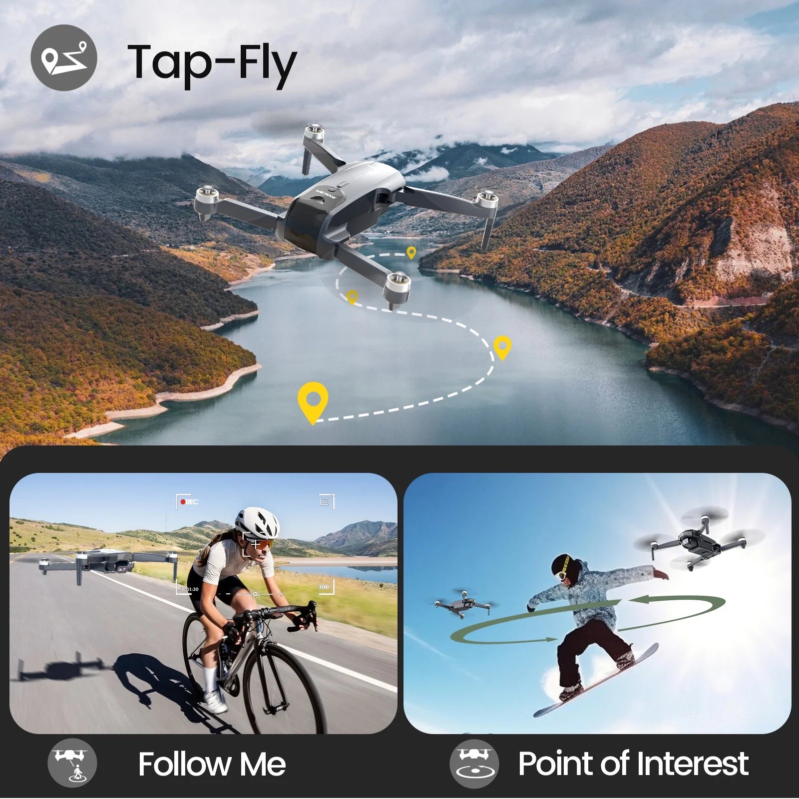 WF31 Drones with Camera for Adults 4K, GPS Foldable Quadcopter, 50 Min Flight Time, Black